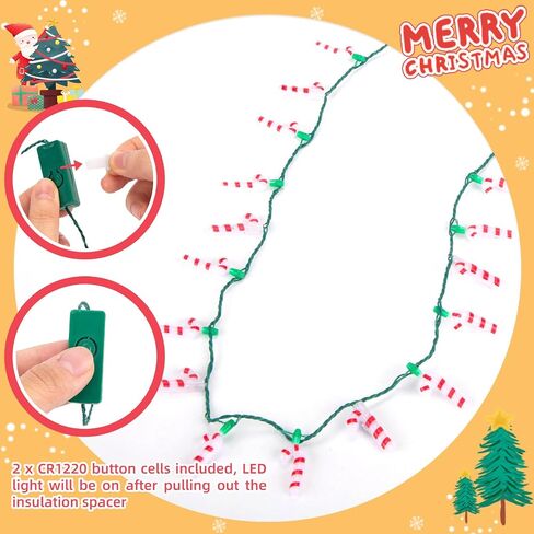 POPLAY 2PCS Christmas LED Necklaces, Light Up Candy Cane Necklace Light Christmas Light-up Necklace for Kids Adults Xmas Party Favors Christmas Decorations in Kuwait