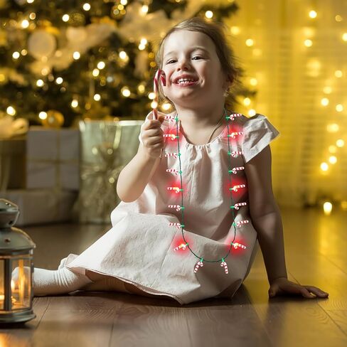 POPLAY 2PCS Christmas LED Necklaces, Light Up Candy Cane Necklace Light Christmas Light-up Necklace for Kids Adults Xmas Party Favors Christmas Decorations in Kuwait