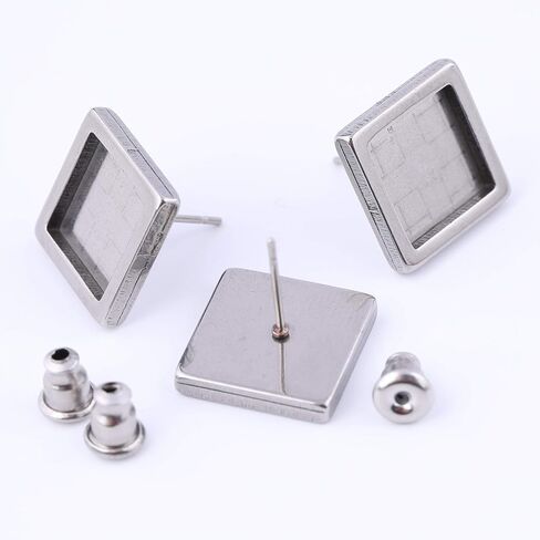 Reidgaller 20pcs Stainless Steel Earring Blank Studs Fitting 10mm Square Cabochon Base Settings DIY Earrings Pin Posts for Jewelry Making in Saudi Arabia