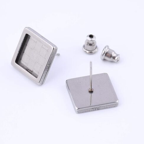 Reidgaller 20pcs Stainless Steel Earring Blank Studs Fitting 10mm Square Cabochon Base Settings DIY Earrings Pin Posts for Jewelry Making in Saudi Arabia