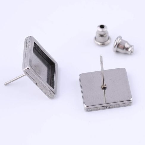 Reidgaller 20pcs Stainless Steel Earring Blank Studs Fitting 10mm Square Cabochon Base Settings DIY Earrings Pin Posts for Jewelry Making in Saudi Arabia