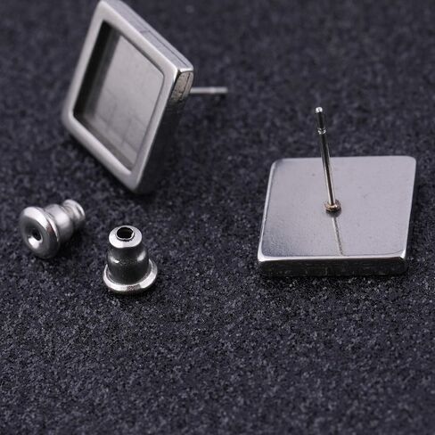 Reidgaller 20pcs Stainless Steel Earring Blank Studs Fitting 10mm Square Cabochon Base Settings DIY Earrings Pin Posts for Jewelry Making in Saudi Arabia