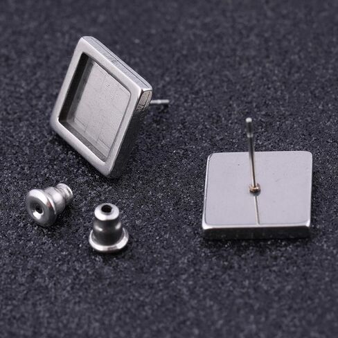 Reidgaller 20pcs Stainless Steel Earring Blank Studs Fitting 10mm Square Cabochon Base Settings DIY Earrings Pin Posts for Jewelry Making in Saudi Arabia