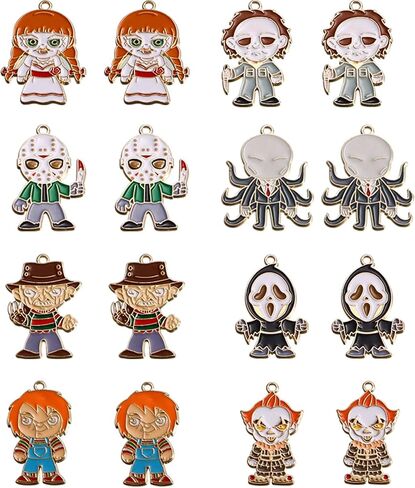 Biokia Halloween Charms For Jewelry Making Halloween Horror Movies Character Charms Horror Halloween Earrings Charms Bracelet Enamel Jewelry Making Charms 16-32 Pieces in Kuwait