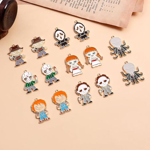 Biokia Halloween Charms For Jewelry Making Halloween Horror Movies Character Charms Horror Halloween Earrings Charms Bracelet Enamel Jewelry Making Charms 16-32 Pieces in Kuwait