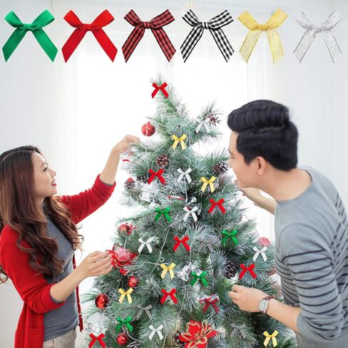 WILLBOND 400 Pieces Christmas Mini Bows Small Satin Ribbon Bows Glitter Bows Bowknot for Wedding Birthday Party Decoration Wrapping Craft Supplies, 6 Colors in Saudi Arabia