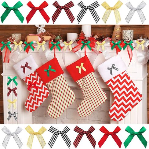 WILLBOND 400 Pieces Christmas Mini Bows Small Satin Ribbon Bows Glitter Bows Bowknot for Wedding Birthday Party Decoration Wrapping Craft Supplies, 6 Colors in Saudi Arabia
