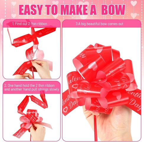 Syhood Valentine Gift Wrapping Bows Ribbon Pull Bows for Mother's Day Heart Gift Bows Ribbon Pull Red Bows Wrapping Accessory for Presents, Baskets, Wine Bottles Decoration(100 Pack) in Saudi Arabia