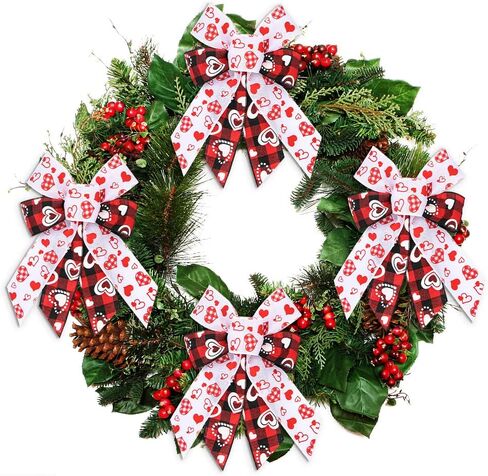 Threetols 4PCS Valentine's Day Wreath Bows, Black and White Buffalo Plaid Bows for Wreath Christmas Bows for Front Door, Red Glitter Heart Decoration Bows for Indoor Outdoor Wedding Party in Saudi Arabia