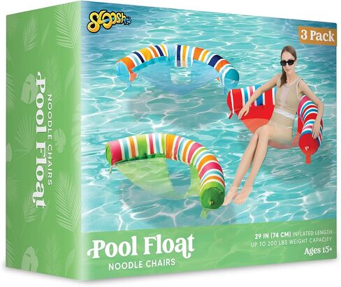 Sloosh 3 Packs Inflatable Pool Float Noodle Chair, Stripes Inflatable Pool Noodle Sling Floatie, Swimming Pool Floatie Floating Chair for Summer Pool Party,Stripe in Saudi Arabia