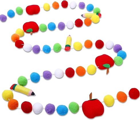 AnyDesign 8.2 Feet Back to School Felt Banner Cute 3D Pencil Apple Garland Colorful Pompom Hanging Banner Welcome Back to School Bunting Garland for First Day of School Classroom Decorations, A1708 in Saudi Arabia