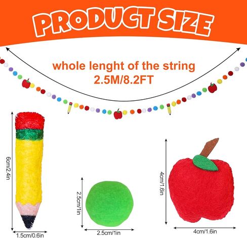 AnyDesign 8.2 Feet Back to School Felt Banner Cute 3D Pencil Apple Garland Colorful Pompom Hanging Banner Welcome Back to School Bunting Garland for First Day of School Classroom Decorations, A1708 in Saudi Arabia