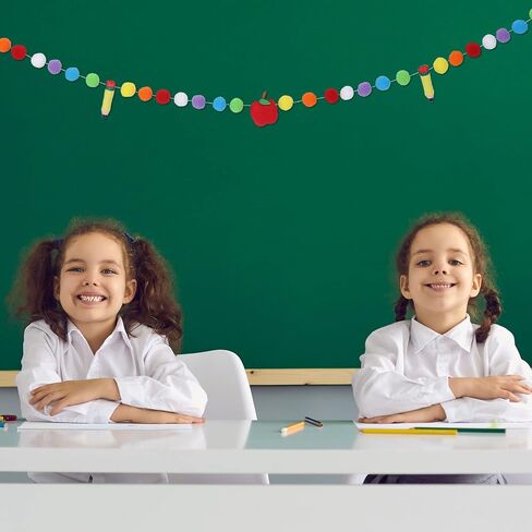 AnyDesign 8.2 Feet Back to School Felt Banner Cute 3D Pencil Apple Garland Colorful Pompom Hanging Banner Welcome Back to School Bunting Garland for First Day of School Classroom Decorations, A1708 in Saudi Arabia