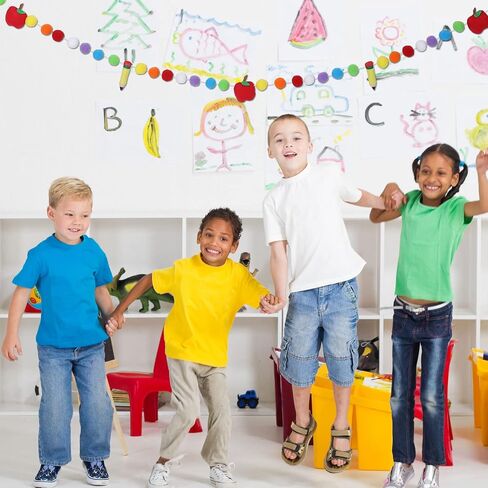 AnyDesign 8.2 Feet Back to School Felt Banner Cute 3D Pencil Apple Garland Colorful Pompom Hanging Banner Welcome Back to School Bunting Garland for First Day of School Classroom Decorations, A1708 in Saudi Arabia