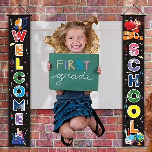 Welcome Back to School Banner for First Day of School Hanging Decorations, Ready to Learn Sign Backdrop Decor Party Supplies for Pre-School Primary School Classroom Decorations in Kuwait