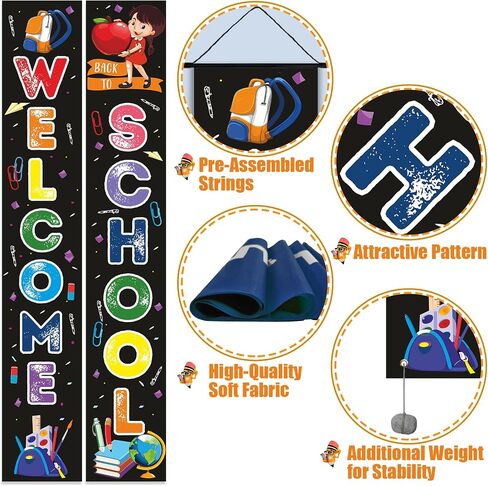 Welcome Back to School Banner for First Day of School Hanging Decorations, Ready to Learn Sign Backdrop Decor Party Supplies for Pre-School Primary School Classroom Decorations in Kuwait