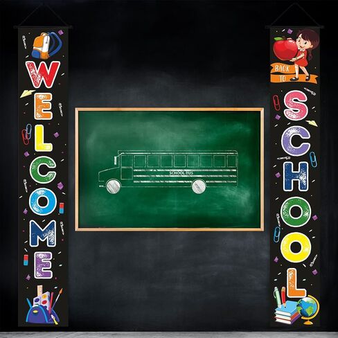 Welcome Back to School Banner for First Day of School Hanging Decorations, Ready to Learn Sign Backdrop Decor Party Supplies for Pre-School Primary School Classroom Decorations in Kuwait