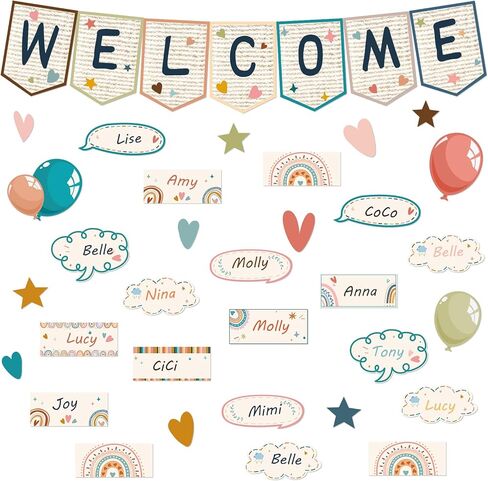 60 قطعة من لوحة اعلانات الترحيب بوبو للفصول الدراسية، لافتة لافتة ترحيب رائعة بالوان قوس قزح مع نقطة صمغ لليوم الاول من رياض الاطفال ومرحلة ما قبل المدرسة وديكور الفصول الدراسية in Kuwait