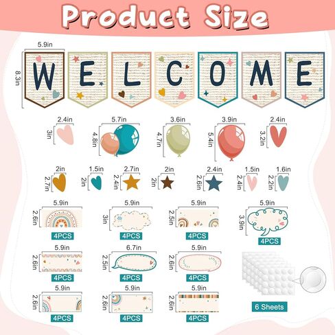 60 قطعة من لوحة اعلانات الترحيب بوبو للفصول الدراسية، لافتة لافتة ترحيب رائعة بالوان قوس قزح مع نقطة صمغ لليوم الاول من رياض الاطفال ومرحلة ما قبل المدرسة وديكور الفصول الدراسية in Kuwait