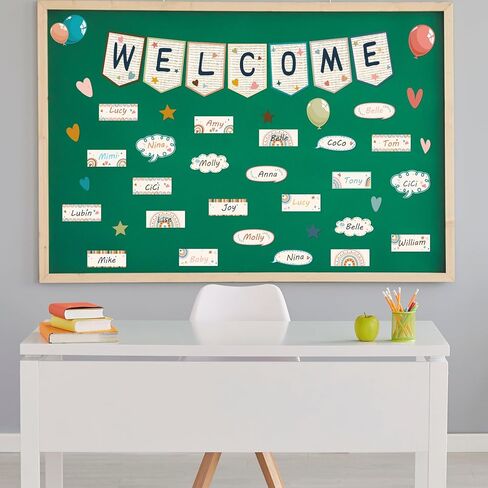 60 قطعة من لوحة اعلانات الترحيب بوبو للفصول الدراسية، لافتة لافتة ترحيب رائعة بالوان قوس قزح مع نقطة صمغ لليوم الاول من رياض الاطفال ومرحلة ما قبل المدرسة وديكور الفصول الدراسية in Kuwait