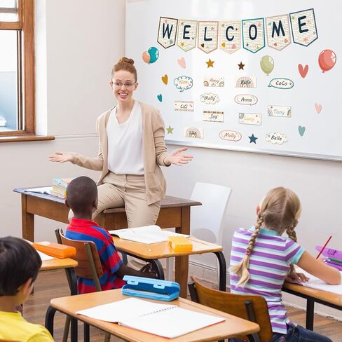 60 قطعة من لوحة اعلانات الترحيب بوبو للفصول الدراسية، لافتة لافتة ترحيب رائعة بالوان قوس قزح مع نقطة صمغ لليوم الاول من رياض الاطفال ومرحلة ما قبل المدرسة وديكور الفصول الدراسية in Kuwait