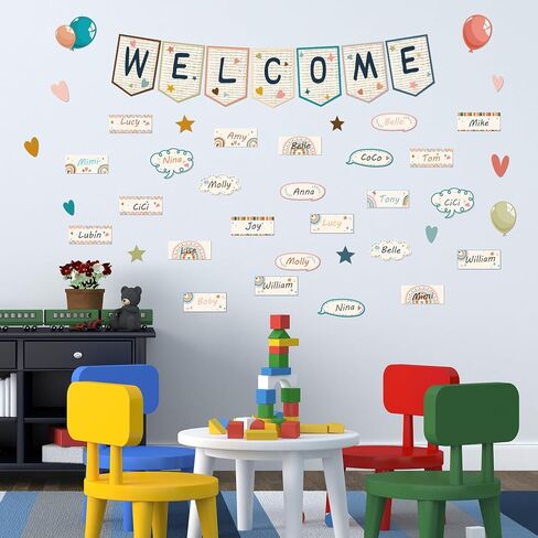 60 قطعة من لوحة اعلانات الترحيب بوبو للفصول الدراسية، لافتة لافتة ترحيب رائعة بالوان قوس قزح مع نقطة صمغ لليوم الاول من رياض الاطفال ومرحلة ما قبل المدرسة وديكور الفصول الدراسية in Kuwait