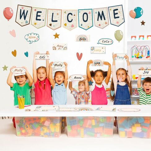 60 قطعة من لوحة اعلانات الترحيب بوبو للفصول الدراسية، لافتة لافتة ترحيب رائعة بالوان قوس قزح مع نقطة صمغ لليوم الاول من رياض الاطفال ومرحلة ما قبل المدرسة وديكور الفصول الدراسية in Kuwait