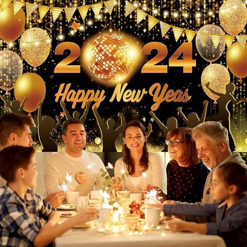 زينة حفلات Happy New Year 2023، قماش كبير مرحبًا بك في خلفية لافتة 2023، لافتة ملصق لامعة لعشية رأس السنة الجديدة السعيدة لمستلزمات حفلات الاحتفال بالسياج والحديقة في الهواء الطلق، 300 × 50 سم in Kuwait