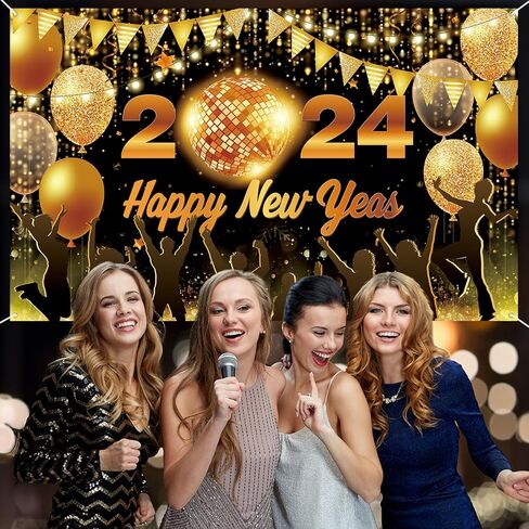 زينة حفلات Happy New Year 2023، قماش كبير مرحبًا بك في خلفية لافتة 2023، لافتة ملصق لامعة لعشية رأس السنة الجديدة السعيدة لمستلزمات حفلات الاحتفال بالسياج والحديقة في الهواء الطلق، 300 × 50 سم in Kuwait