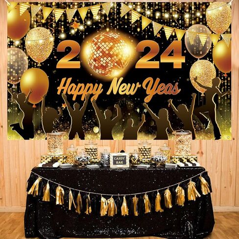 زينة حفلات Happy New Year 2023، قماش كبير مرحبًا بك في خلفية لافتة 2023، لافتة ملصق لامعة لعشية رأس السنة الجديدة السعيدة لمستلزمات حفلات الاحتفال بالسياج والحديقة في الهواء الطلق، 300 × 50 سم in Kuwait