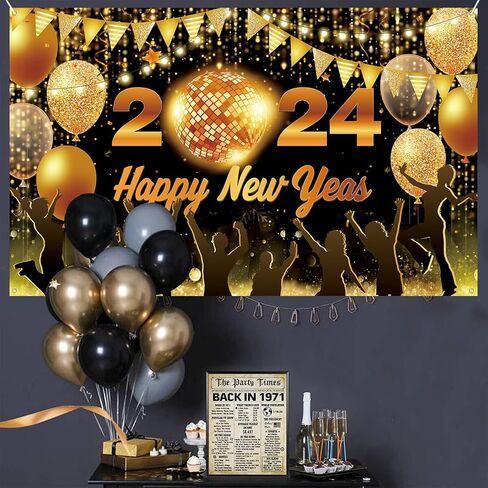 زينة حفلات Happy New Year 2023، قماش كبير مرحبًا بك في خلفية لافتة 2023، لافتة ملصق لامعة لعشية رأس السنة الجديدة السعيدة لمستلزمات حفلات الاحتفال بالسياج والحديقة في الهواء الطلق، 300 × 50 سم in Kuwait