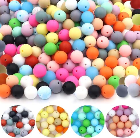 Jyongmer 200 قطعة من خرز السيليكون، 15 مم خرز سيليكون 20 لونًا كلاسيكيًا من خرز السيليكون لصنع سلسلة المفاتيح خرز سيليكون دائري فضفاض لإكسسوارات المجوهرات اليدوية المصنوعة يدويًا in Kuwait