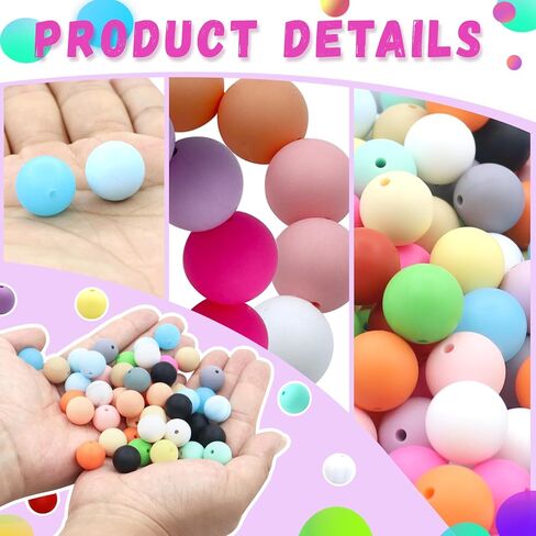 Jyongmer 200 قطعة من خرز السيليكون، 15 مم خرز سيليكون 20 لونًا كلاسيكيًا من خرز السيليكون لصنع سلسلة المفاتيح خرز سيليكون دائري فضفاض لإكسسوارات المجوهرات اليدوية المصنوعة يدويًا in Kuwait