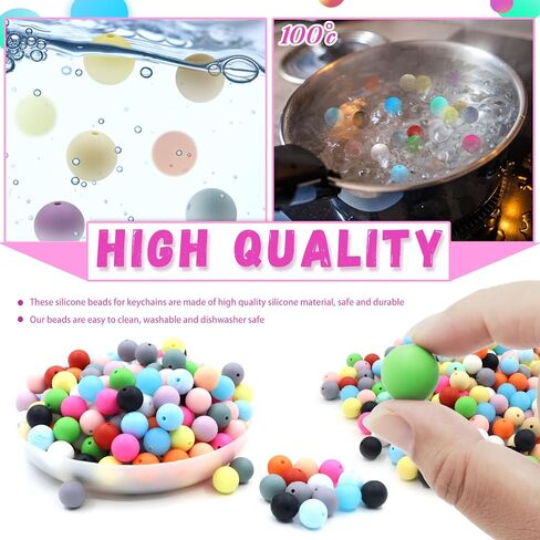 Jyongmer 200 قطعة من خرز السيليكون، 15 مم خرز سيليكون 20 لونًا كلاسيكيًا من خرز السيليكون لصنع سلسلة المفاتيح خرز سيليكون دائري فضفاض لإكسسوارات المجوهرات اليدوية المصنوعة يدويًا in Kuwait
