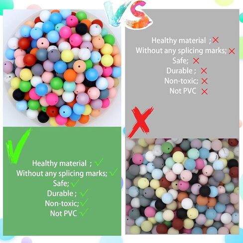 Jyongmer 200 قطعة من خرز السيليكون، 15 مم خرز سيليكون 20 لونًا كلاسيكيًا من خرز السيليكون لصنع سلسلة المفاتيح خرز سيليكون دائري فضفاض لإكسسوارات المجوهرات اليدوية المصنوعة يدويًا in Kuwait