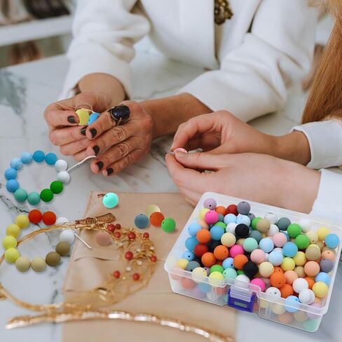 Jyongmer 200 قطعة من خرز السيليكون، 15 مم خرز سيليكون 20 لونًا كلاسيكيًا من خرز السيليكون لصنع سلسلة المفاتيح خرز سيليكون دائري فضفاض لإكسسوارات المجوهرات اليدوية المصنوعة يدويًا in Kuwait