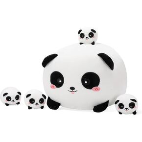 AtoBaby Panda Squishmallow 16 Inch with 4 Panda Babies in Mommy‘s Belly, Super Soft Cartoon Panda Stuffed Animals Hugging Pillows Gifts for Kid's Birthday