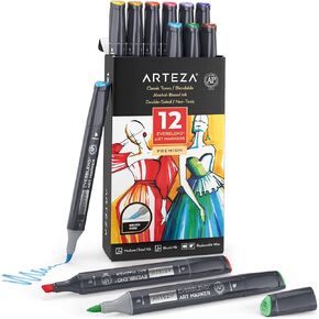 ARTEZA Alcohol Markers Set of 36 Tropical Tones, Medium Chisel and Brush Nib, Dual Tip Brush Markers for Drawing and Sketching
