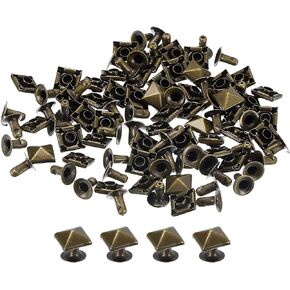 uxcell 50 Sets Spike Rivet, 10mm Pyramid Rapid Rivet Studs Square Punk Spikes Leathercraft Decoration for Clothing Belts Bags Shoes, Bronze Tone