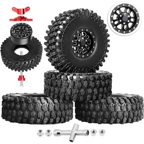 Hobbypark Aluminum 1.9 Beadlock Wheels and 1.9 Tires Height 4.72inch 120mm Soft Rubber Good Grip with Install Tool for 1/10 RC Crawler with Foam Inserts,Set of 4 (Black Rings)