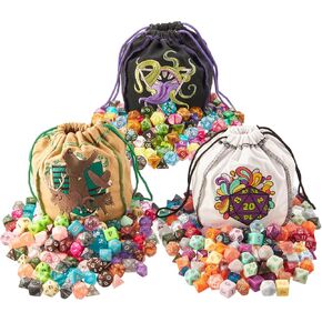 حزمة النرد النهائية من Wiz Dice - حقيبة التهام والخدع والروعة، 3 عبوات - ثلاث أكياس نرد مع 420 شكل متعدد السطوح لألعاب تقمص الأدوار على الطاولة - 60 مجموعة كاملة وفريدة من نوعها من نرد الألعاب in Kuwait