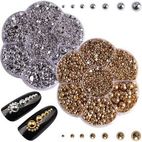 5300Pcs Gold Silver Half Pearls Beads Mix Sizes Flatback Pearls Gems Nail Pearls ABS Round Plastic Beads for Manicure Face Art DIY Crafts Jewelry Shoes Clothes Accessories