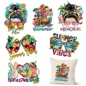 Summer Iron on Patches, 6 Sheets Colorful Iron on Decals Coconut Tree Woman Hawaiian Style Heat Transfer Stickers Summer Iron on Applique for T-Shirts Pillow Cover Hoody Bag DIY Decorations