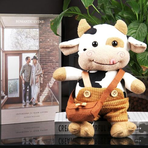 HPOSAN Adorable Plush Cow Toy Floppy Dairy Cattle 12'' Soft Stuffed Animal Cute Birthday Toddlers Light Brown Sleeping Plush Body Pillow for Kids Boys Girls Birthday Easter Christmas Bedtime Gift in Kuwait