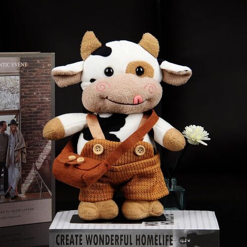 HPOSAN Adorable Plush Cow Toy Floppy Dairy Cattle 12'' Soft Stuffed Animal Cute Birthday Toddlers Light Brown Sleeping Plush Body Pillow for Kids Boys Girls Birthday Easter Christmas Bedtime Gift in Kuwait