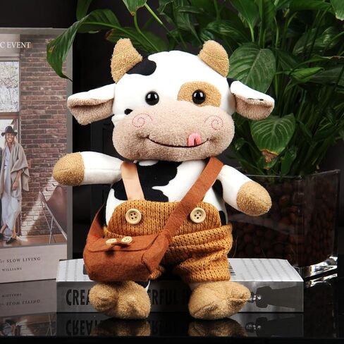 HPOSAN Adorable Plush Cow Toy Floppy Dairy Cattle 12'' Soft Stuffed Animal Cute Birthday Toddlers Light Brown Sleeping Plush Body Pillow for Kids Boys Girls Birthday Easter Christmas Bedtime Gift in Kuwait