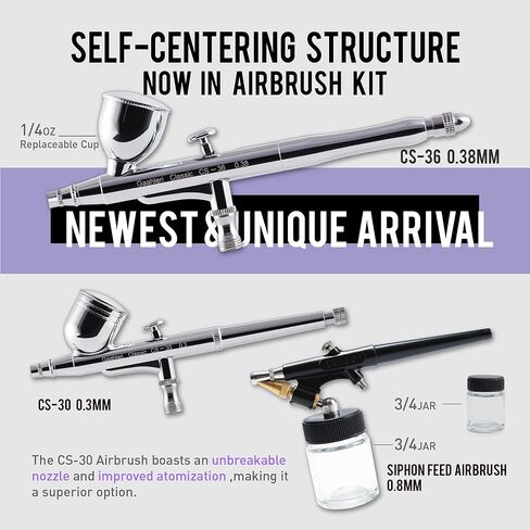 مجموعة بخاخة Gaahleri ​​مع خزان هواء ضاغط سعة 1 لتر احترافي 3 مسدس رش هوائي نظام مخرج مزدوج 1/5 حصان و16 طقم تنظيف ألوان طلاء البخاخة الأساسية لنموذج الرسم وتلوين فن الأظافر in Kuwait