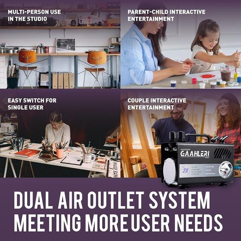 مجموعة بخاخة Gaahleri ​​مع خزان هواء ضاغط سعة 1 لتر احترافي 3 مسدس رش هوائي نظام مخرج مزدوج 1/5 حصان و16 طقم تنظيف ألوان طلاء البخاخة الأساسية لنموذج الرسم وتلوين فن الأظافر in Kuwait