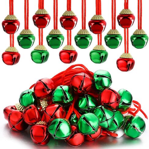 Loetere 200 Pcs Christmas Bell Necklaces Bulk Red and Green Jingle Necklaces Ornaments with Ribbon Christmas Bell Decoration for Xmas Holiday Accessories Home Party Favors in Saudi Arabia