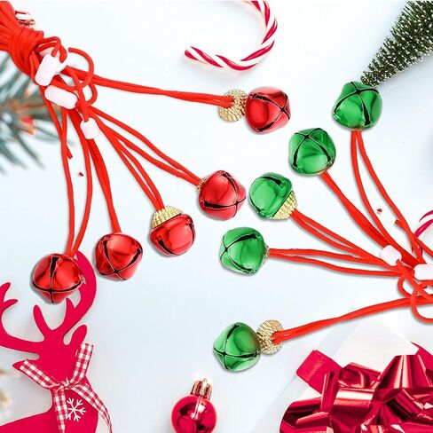 Loetere 200 Pcs Christmas Bell Necklaces Bulk Red and Green Jingle Necklaces Ornaments with Ribbon Christmas Bell Decoration for Xmas Holiday Accessories Home Party Favors in Saudi Arabia